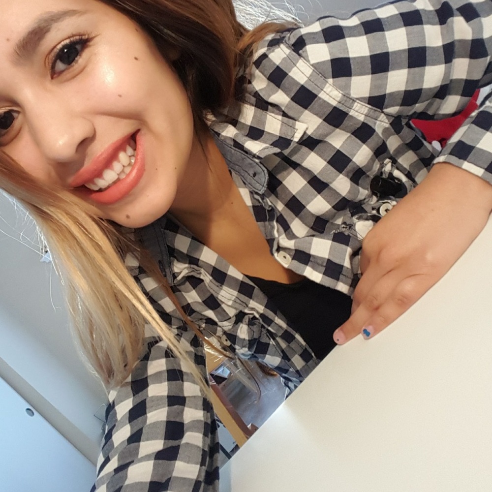 Navy and white plaid button up shirt